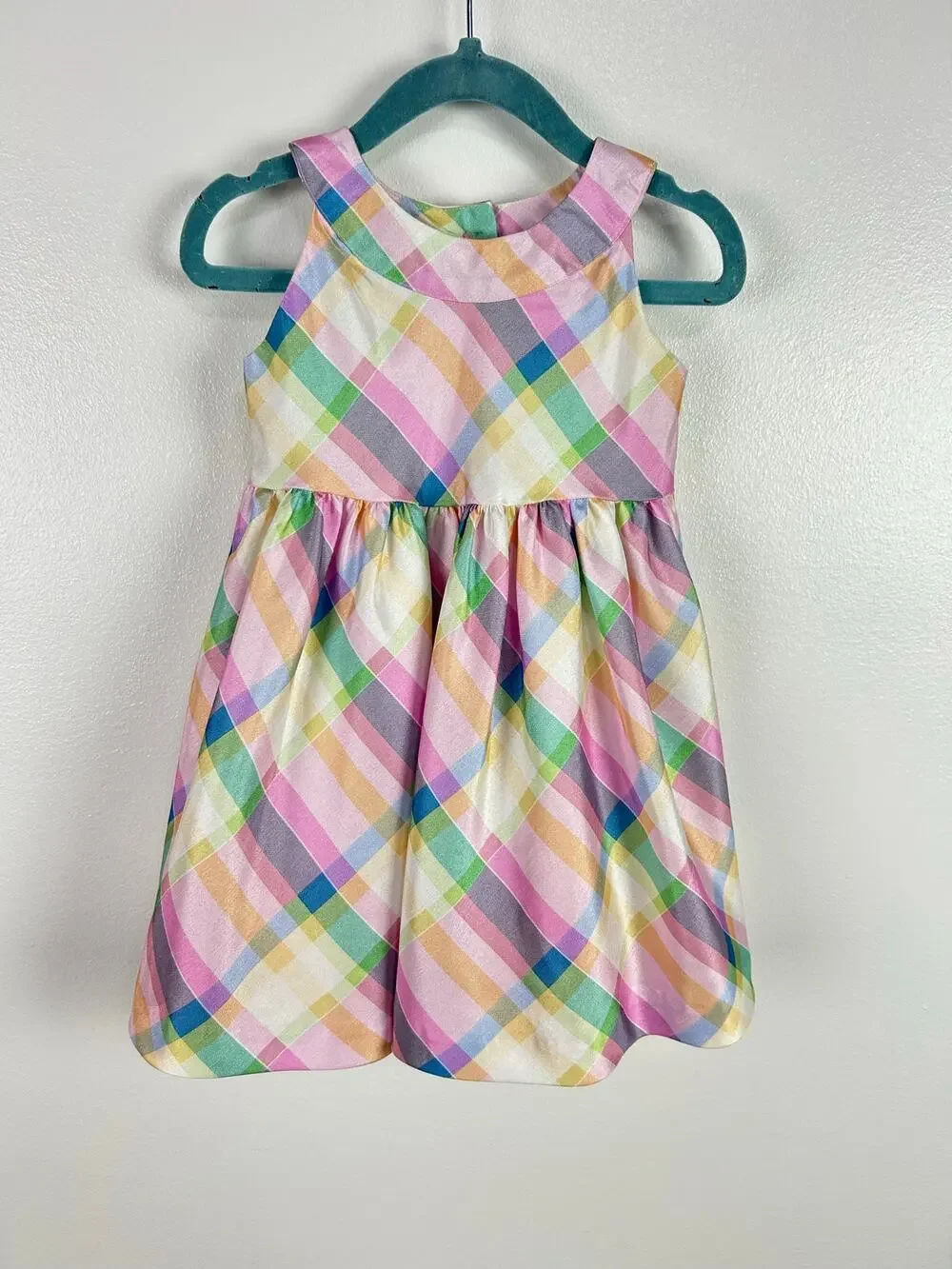 Gymboree Pastel Pink Green Blue Plaid Shimmery Dress Fit & Flare 18-24 Months